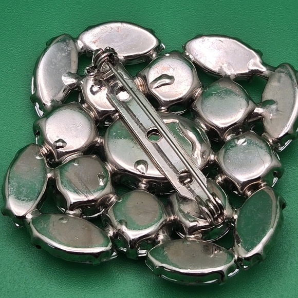 Pink Rose Raspberry Rhinestones Brooch Large Square Pin - Picture 7 of 8